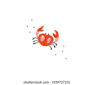 Hand drawn vector stock abstract flat cartoon graphic illustration with tropical summer ocean underwater funny sea crab isolated on white background