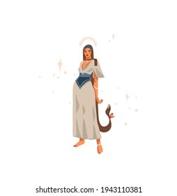 Gráfico gráfico plano abstracto de material vector dibujado a mano con signo celestial zodiaco,astrológico Scorpio con colección mágica femenina,dibujo de dibujos animados de fondo blanco