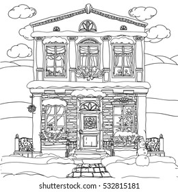 Hand drawn vector stock illustration of house