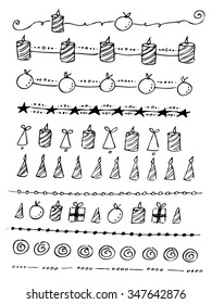 hand drawn vector straight border set and design element in laughing new year and merry christmas fancy cheerful makeup line classic timber white vacation nails star crowd hand formal build boundary s