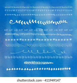 hand drawn vector straight cartoon frame series and scribble design element line water white vegetation flower nails hand abstract background scene edge leaf drawn blue heart set art flourish fingers