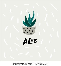 Hand drawn vector succulents. Lettering.