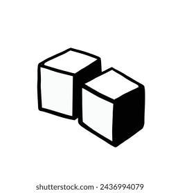 Hand drawn vector sugar cubes isolated on white background Blocks of Ice Salt or Sugar. Box illustration. Elements for web designs Vector illustration. Textile Prints Interior or menu design or else.