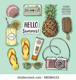 Hand drawn vector summer set. 