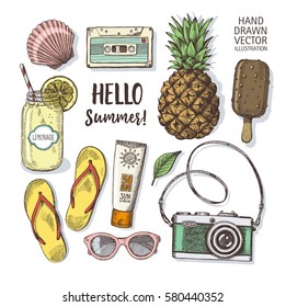 Hand drawn vector summer set