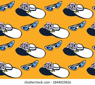 Hand drawn vector summer travel set, accessories. Hand drawn ink illustration. Modern ornamental decorative background. Vector pattern. Print for textile, cloth, wallpaper, scrapbooking