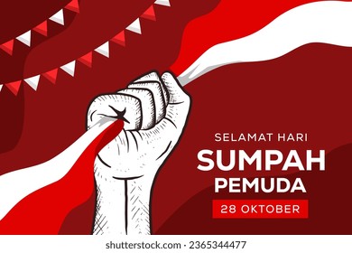 hand drawn vector sumpah pemuda 28 oktober background illustration. translation: happy indonesian young pledge