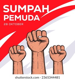 hand drawn vector sumpah pemuda 28 oktober illustration with hands. translation: happy indonesian young pledge