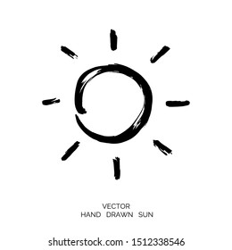 Hand drawn vector sun made with brush.