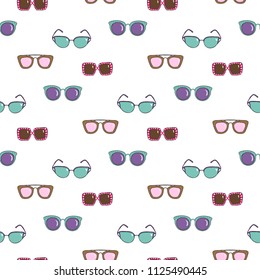 Hand Drawn Vector Sunglasses Seamless Pattern. Summer Trendy Textile Design Background. Seamless Texture for T-Shirt.
