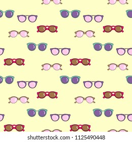 Hand Drawn Vector Sunglasses Seamless Pattern. Summer Trendy Textile Design Background. Seamless Texture for T-Shirt.