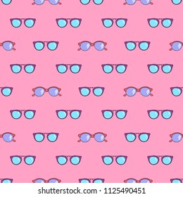 Hand Drawn Vector Sunglasses Seamless Pattern. Summer Trendy Textile Design Background. Seamless Texture for T-Shirt.