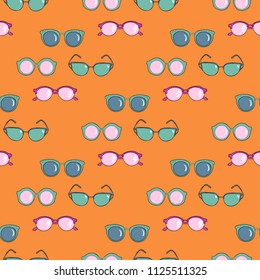 Hand Drawn Vector Sunglasses Seamless Pattern. Summer Trendy Textile Design Background. Seamless Texture for T-Shirt.