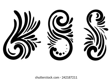 Hand drawn vector swirl flower elements 