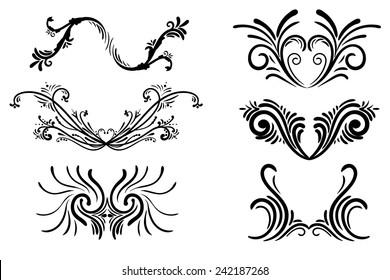 Hand drawn vector swirl flower elements 