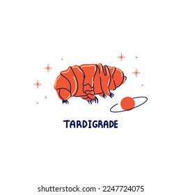 Hand drawn vector tardigrade in space. Water bear