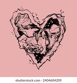 hand drawn vector tattoo heart with rose
