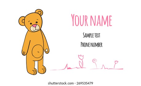 Hand drawn vector teddy bear greeting or business card