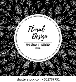 Hand drawn vector template with design elements (leaf, holly, branches). Perfect for invitations, greeting cards, posters, prints