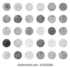 Hand drawn vector texture circles in black. Graphic design element.