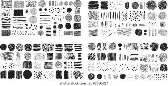 Hand Drawn Vector Textures, Isolated on White Background