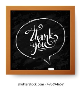 Hand Drawn Vector Thank You Sign In Speech Bubble On Chalk Board Background