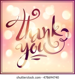 Hand drawn vector Thank You sign on pink bokeh background