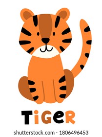 Hand drawn vector tiger. Cute cartoon baby illustration