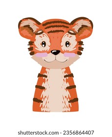 Hand drawn vector tiger portrait. Nursery art.