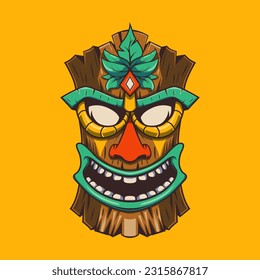 Hand drawn vector of tiki mask illustration by pxlgraph. Perfect for t-shirt design, poster, background, logo, emblem, sign, and banner design to celebrate summer season.