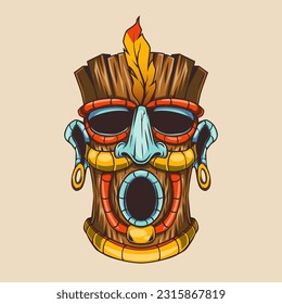 Hand drawn vector of tiki mask illustration by pxlgraph. Perfect for t-shirt design, poster, background, logo, emblem, sign, and banner design to celebrate summer season.