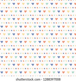 Hand drawn vector tiny heart confetti sprinkles . Seamless repeating pattern. Kawaii pastel flat color. Cute illustration for valentines day, birthday party and kids celebration backgrounds.

