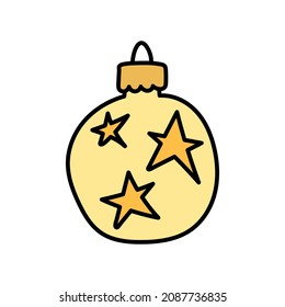 Hand drawn vector toy for Christmas tree in doodle style, isolated on white background.