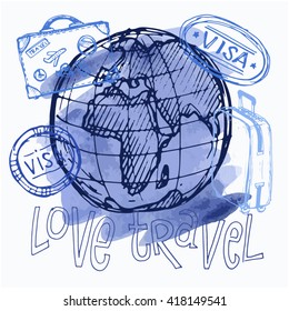Hand drawn vector travel set. Vector travel illustration.