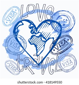 Hand drawn vector travel set. Vector travel illustration.