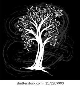 Hand drawn vector tree silhouette with leafs outline illustration for poster, banner, logo, icon for eco project, nature related producte, health care, women health, gardening