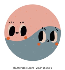 Vector dibujado a mano ilustración de dibujos animados de moda de yin y yang