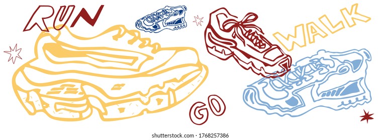 Hand drawn vector trendy illustration of sneakers. Cartoon style