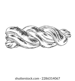 Hand drawn vector trenza de almudevar illustration. Traditional Spanish braid roll bread. Soft sweet loaf dessert template for menu, ad, design, label
