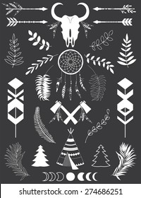 Hand drawn vector tribal elements. Aztec signs and symbols.