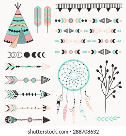 Hand drawn vector tribal elements. Aztec signs and symbols.