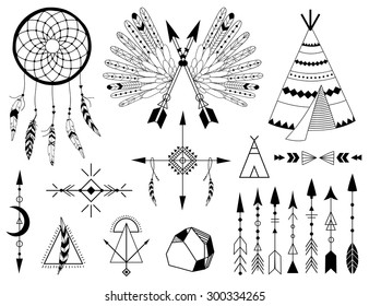 Hand drawn vector tribal elements. Aztec signs and symbols.