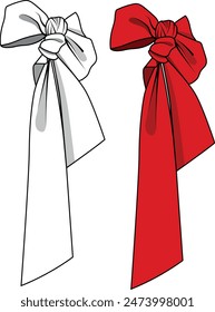 Hand drawn vector trim template with fabric, bow and ribbon made of knots for clothes and fashion items