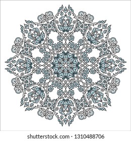 Hand drawn vector Turkish floral ornament, coloring book mandala