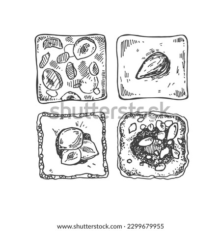 Hand drawn vector Turkish Lokum illustration. Sweet jelly nut pistachio almond honey rolls dessert. National Turkey sweets template for menu, ad, design