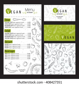 Hand drawn vector typographic elements Vegan menu, vegetarian restaurant, vegan cafe and set of hand drawn vegetable elements. Suitable for ads, signboards, menu and web banner designs