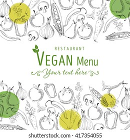 Hand drawn vector typographic elements Vegan menu, vegetarian restaurant, vegan cafe and set of hand drawn vegetable elements. Suitable for ads, signboards, menu and web banner designs