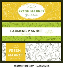 Hand drawn vector typographic elements  set of vegetable elements, farmers market, fresh market.Can be used for vegan products,  restaurant menu,  organic food and web banner designs