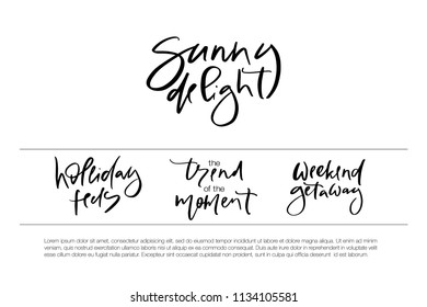 Hand drawn vector typography lettering holiday feels, sunny delight, the trend of the moment, weekend getaway poster for label, magazine, blogger, ad, shop, calligraphy logotype, text souvenir