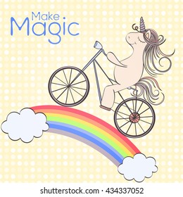 Hand drawn vector unicorn birthday card and which can be used for other holiday cards, invitation or website. Unicorn bright card. Holiday design. Birthday card concept